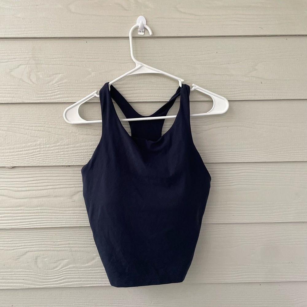 Athleta Navy Racerback Athletic Crop Tank Top Womens Size Large